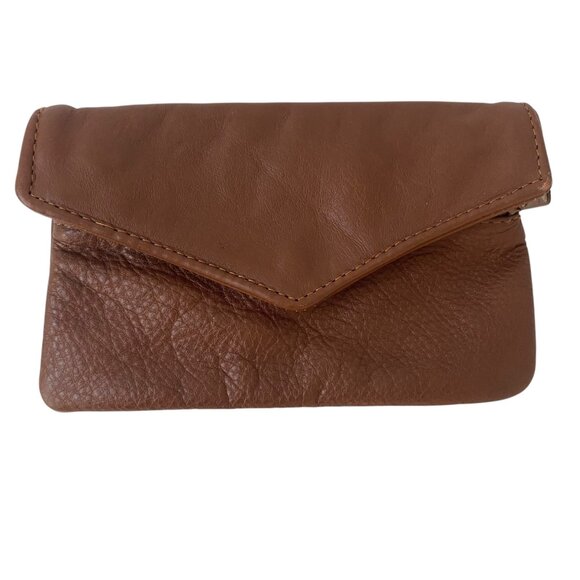Vintage Tan Leather Small Envelope Wallet Purse Zippered Pockets Travel Mexico - Picture 1 of 7